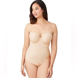 Wacoal Red Carpet Strapless Shaping Body Briefer Bodysuit Shapewear Sand Sz 38G